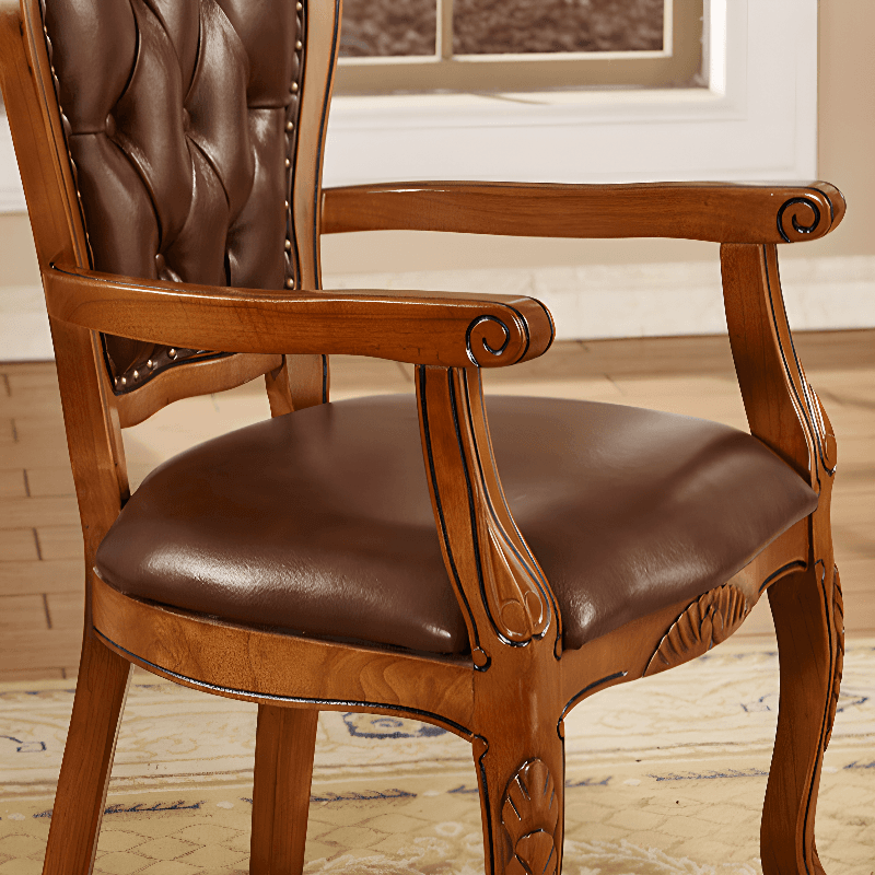 Steady Bordered Leather Upholstered Side Chair/Arm Chair with Wooden Legs and Nailhead Embellishment for Dinette in a Nordic Style thumbnail 11