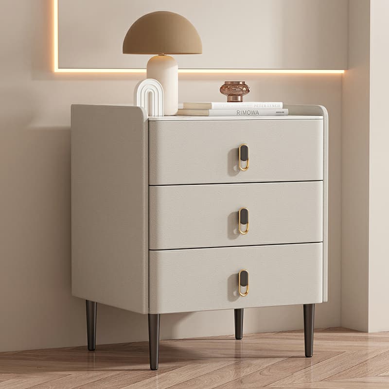 Modern Faux Leather Bachelor's Chest with Stone Countertop, 3 Drawers thumbnail 1