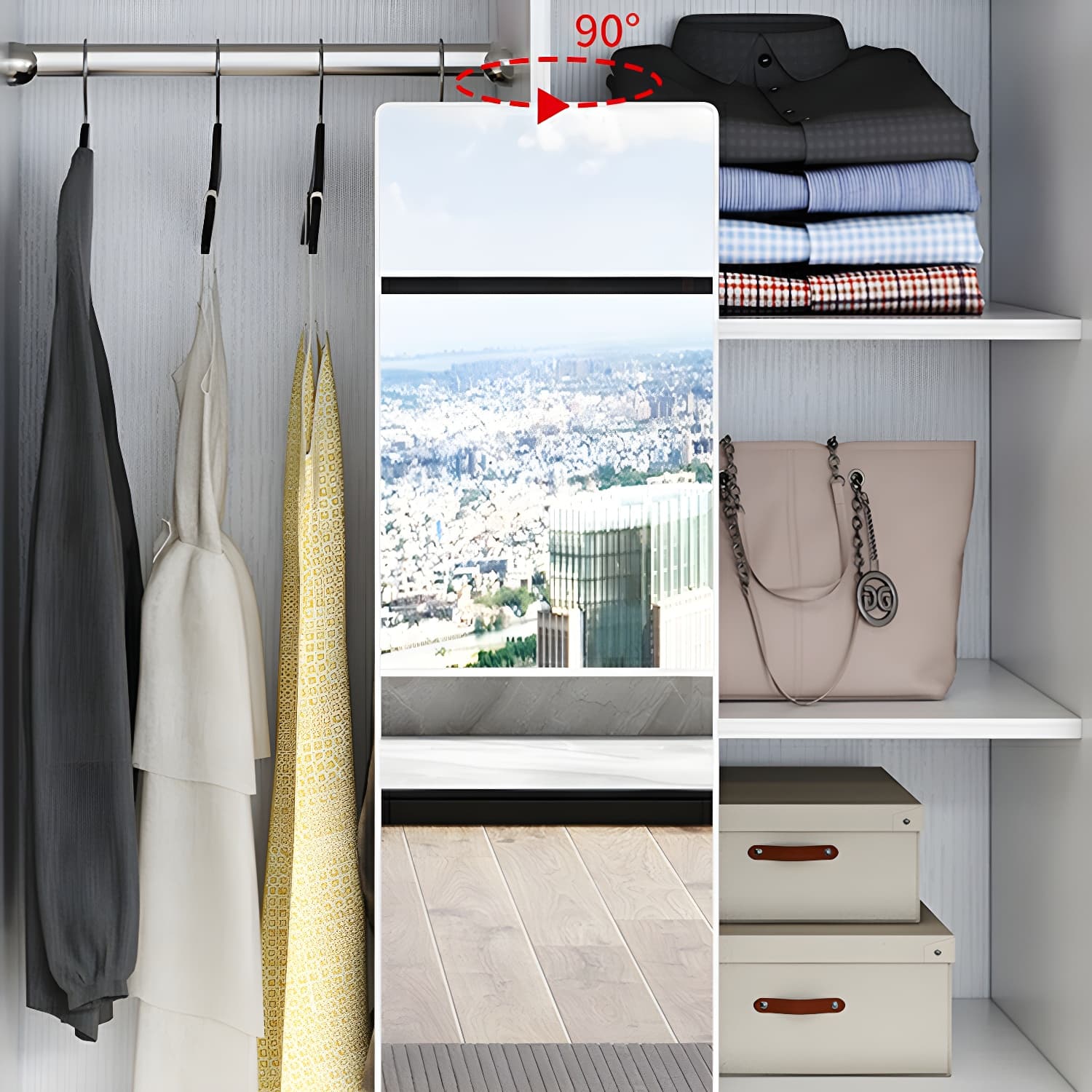 Modern White Wardrobe Armoire with Mirror, Drawers & Clothing Rod thumbnail 8