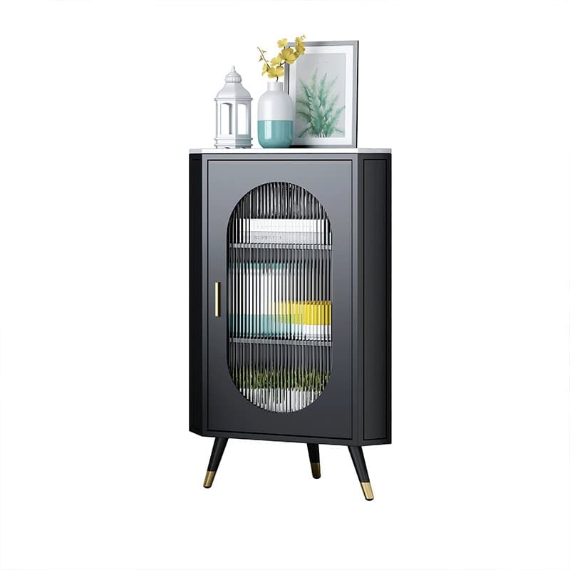 Modern Corner Accent Cabinet with Glass Doors and Iron Base (Easy Assembly) thumbnail 6