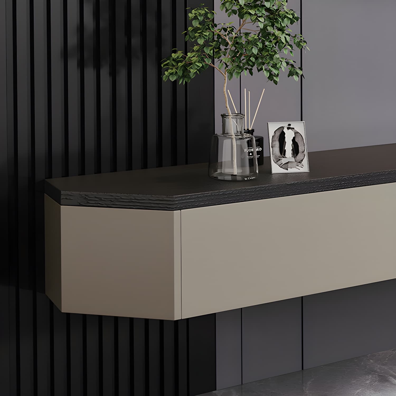 Contemporary Wall-Mounted TV Media Console with Cable Management thumbnail 8