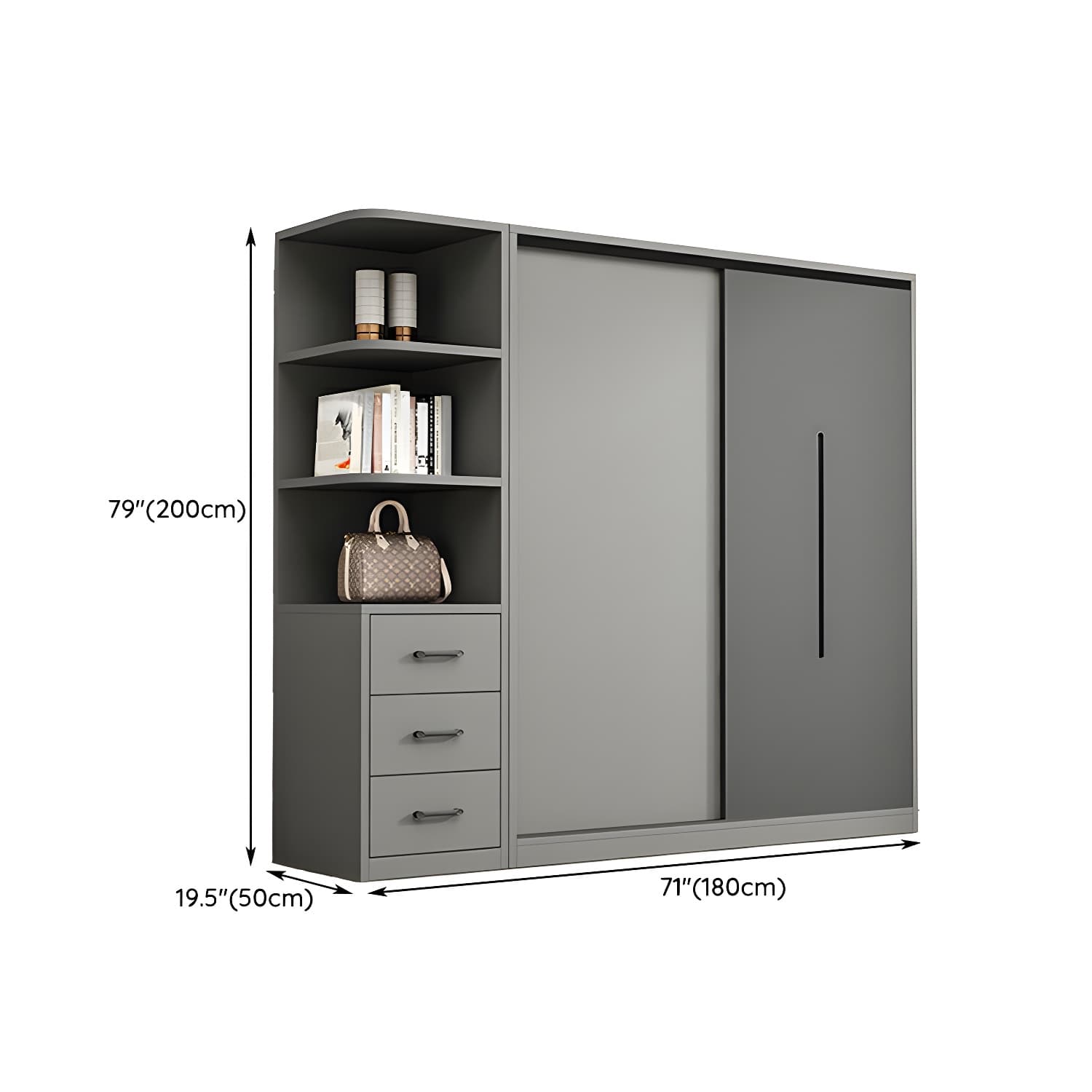 Contemporary Wood Grey Cloth Rod Included Wardrobe with Shelves thumbnail 24