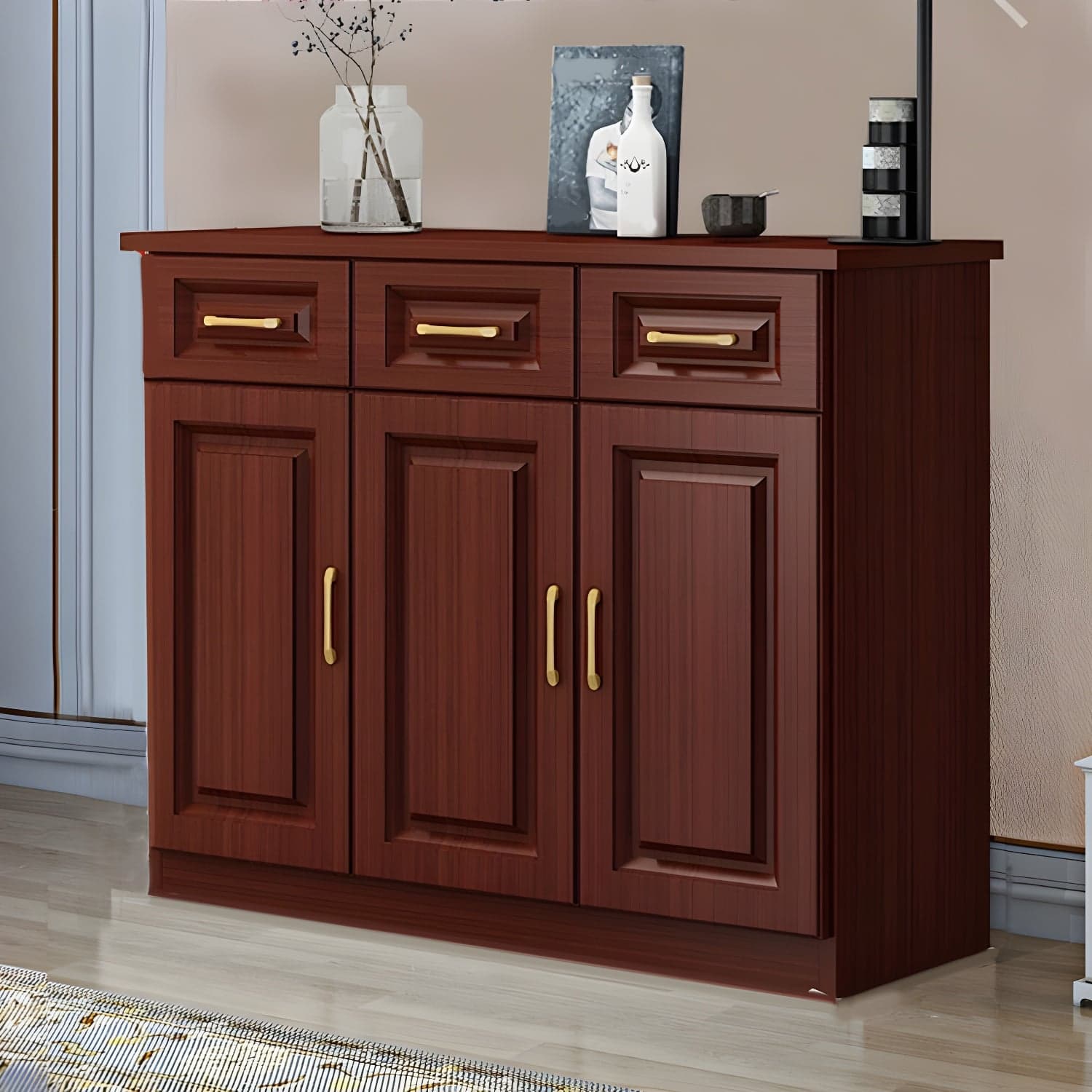 Modern Wood Buffet Sideboard with Cabinets, Drawers, and Shelves - No Distressing thumbnail 1