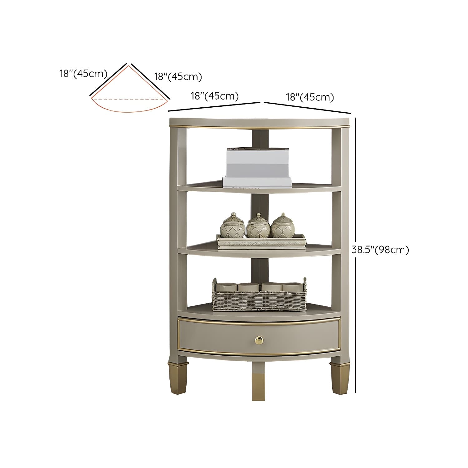 Unique Gold Beech Wood Corner Accent Cabinet with 1 Drawer and Open Shelves thumbnail 8