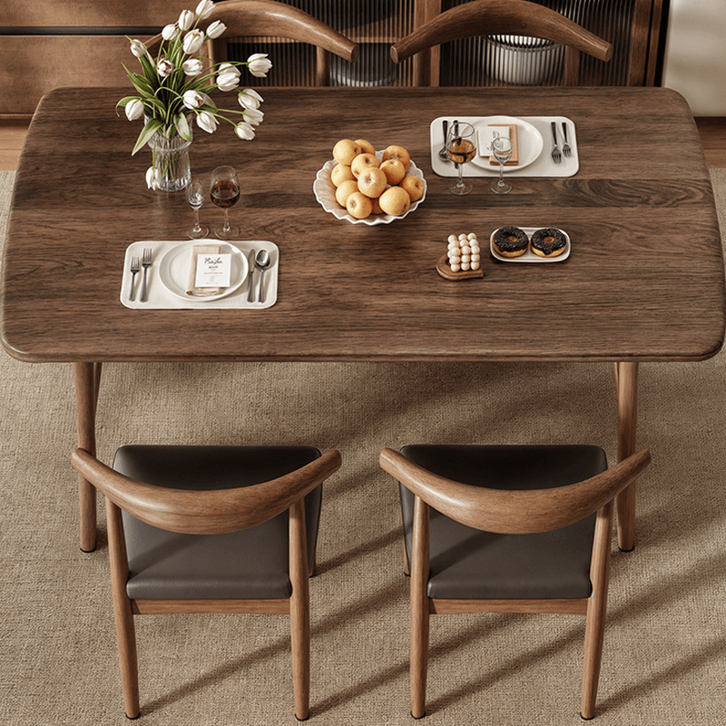 5 Pieces Chalk/Brown/Natural Dining Table Set with Wood Back Padded Chair and Natural Solid Wood Rectangular Dining Table for 4 thumbnail 6