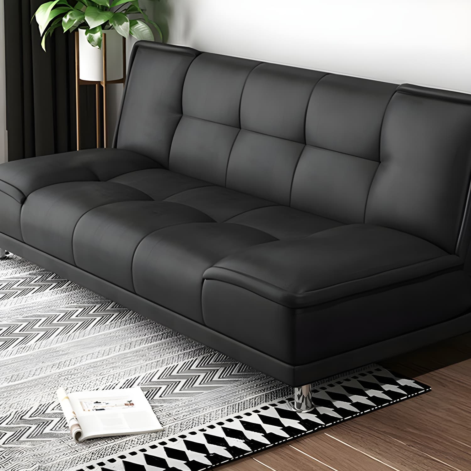 75"Modern Minimalist Armless Foldable Sleeper Leather Settee thumbnail 7