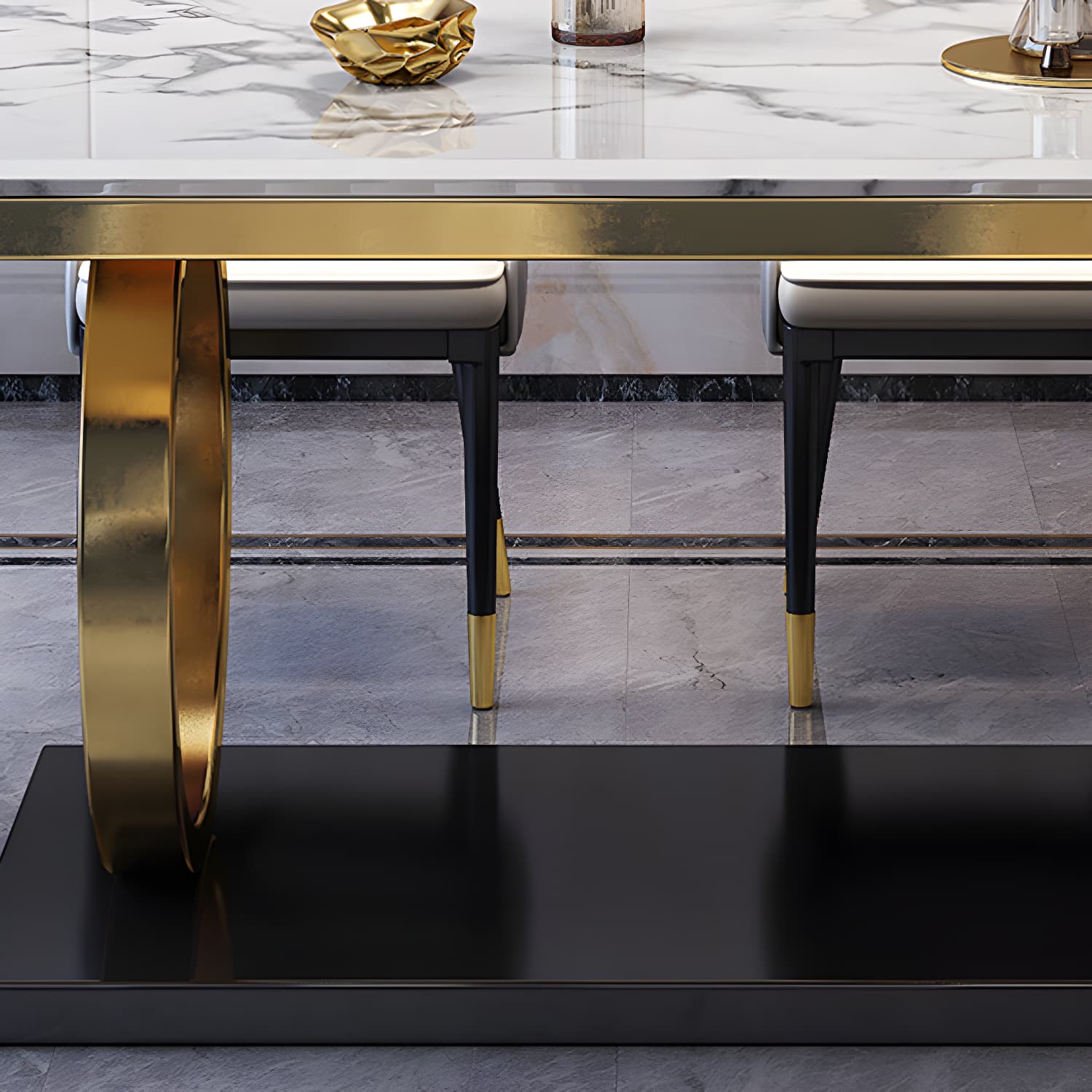 Glam Marble Dining Set with Gold Metal Pedestal Base - White and Beige - 1/5/7 Piece Set thumbnail 8