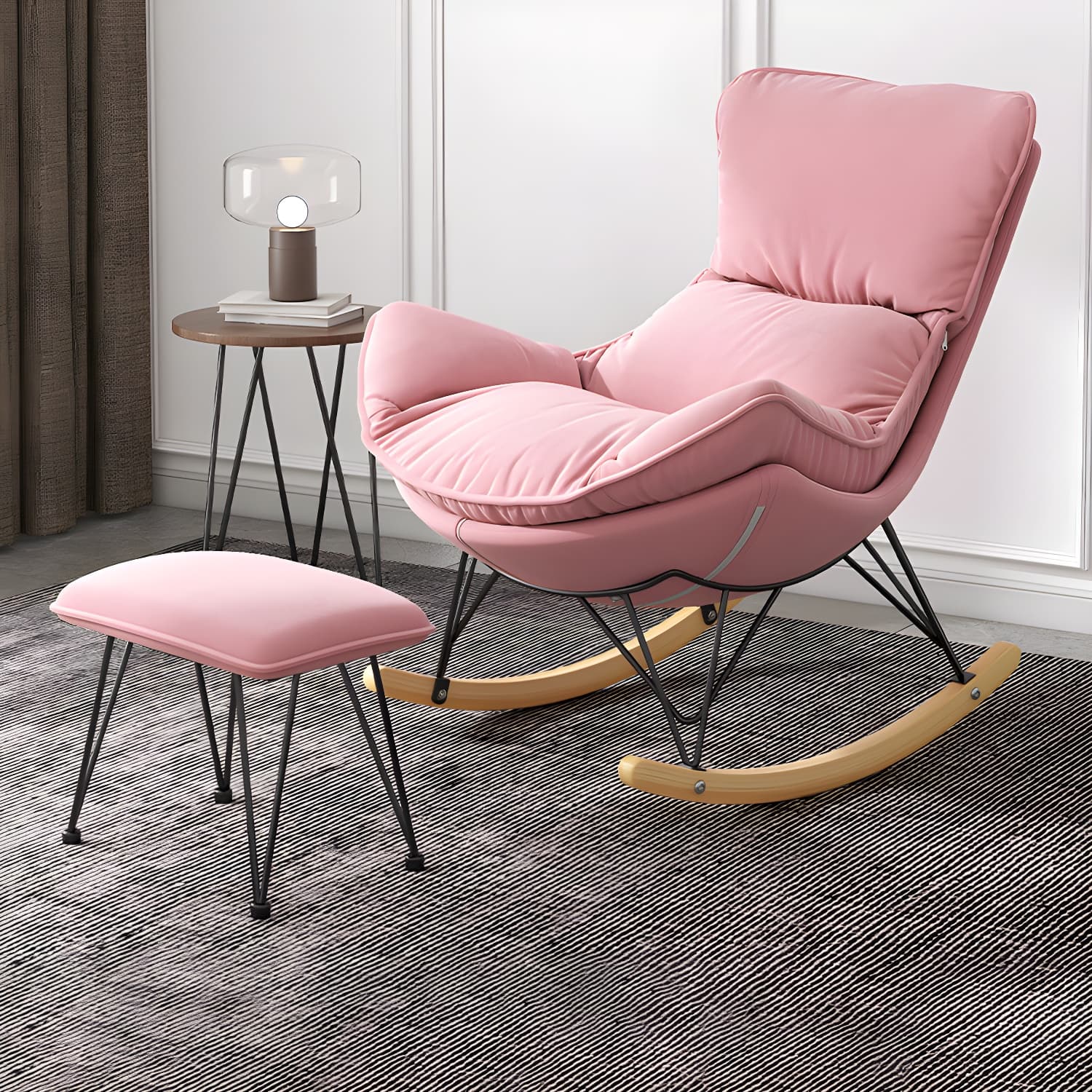 Solid Wood Rocking Chair Contemporary Rocker Chair with Padded Seat thumbnail 12