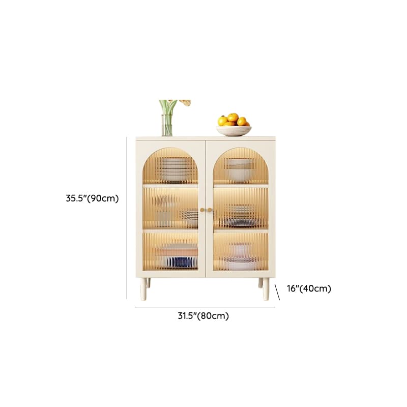 White Trendy Sideboard with 3 Drawers, Narrow/Standard Size, 3/6 Shelves, Lumber Countertop, and Glass-panel Door thumbnail 18