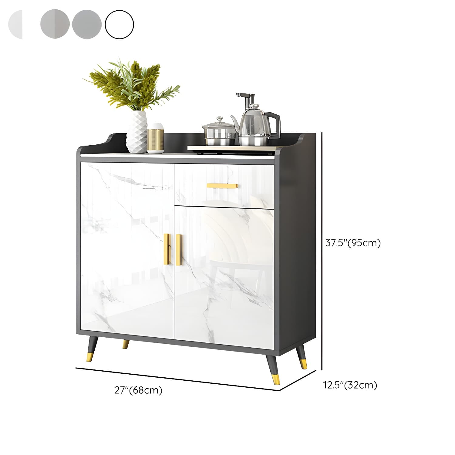 Modern Stone Top Shelves Included Sideboard with White & Grey Manufactured Wood Door - image 18