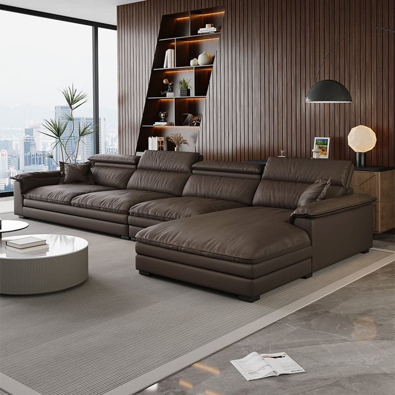 L-Shape Leather Sofa Recliner in White/Espresso/Beige with Right Hand Facing Orientation thumbnail 3