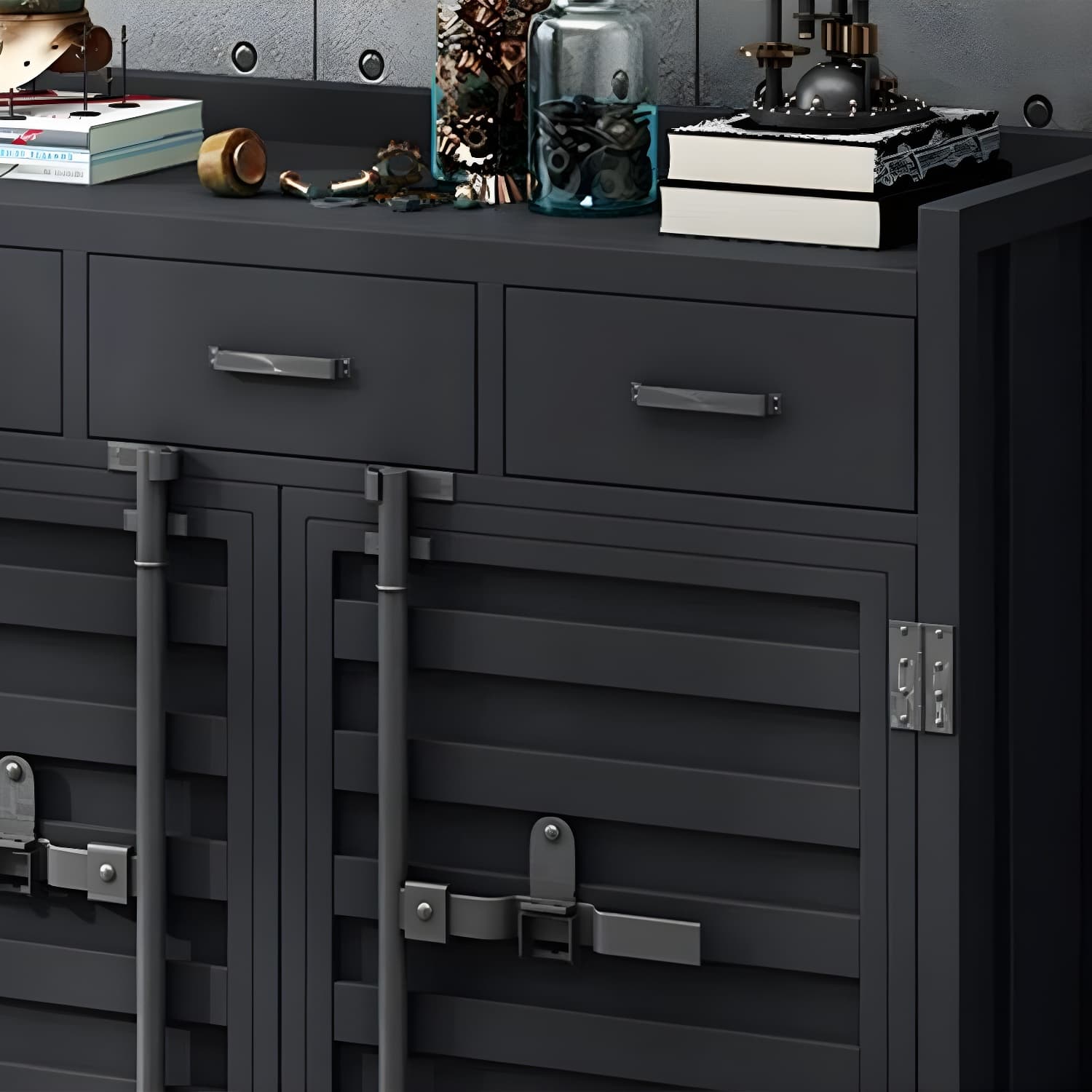 Metal Industrial Sideboard Credenza with Cabinet, Drawers, and Shelves - 40cm Width, 90cm Height thumbnail 9