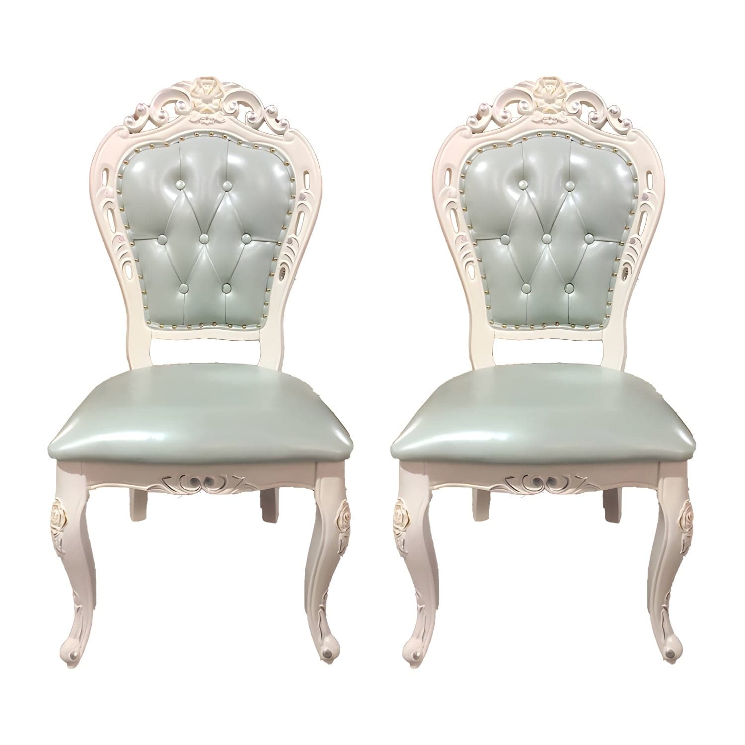 Victorian Rubberwood King Louis Back Chair Matte Finish Leather Dining Chair (Set of 2) thumbnail 8