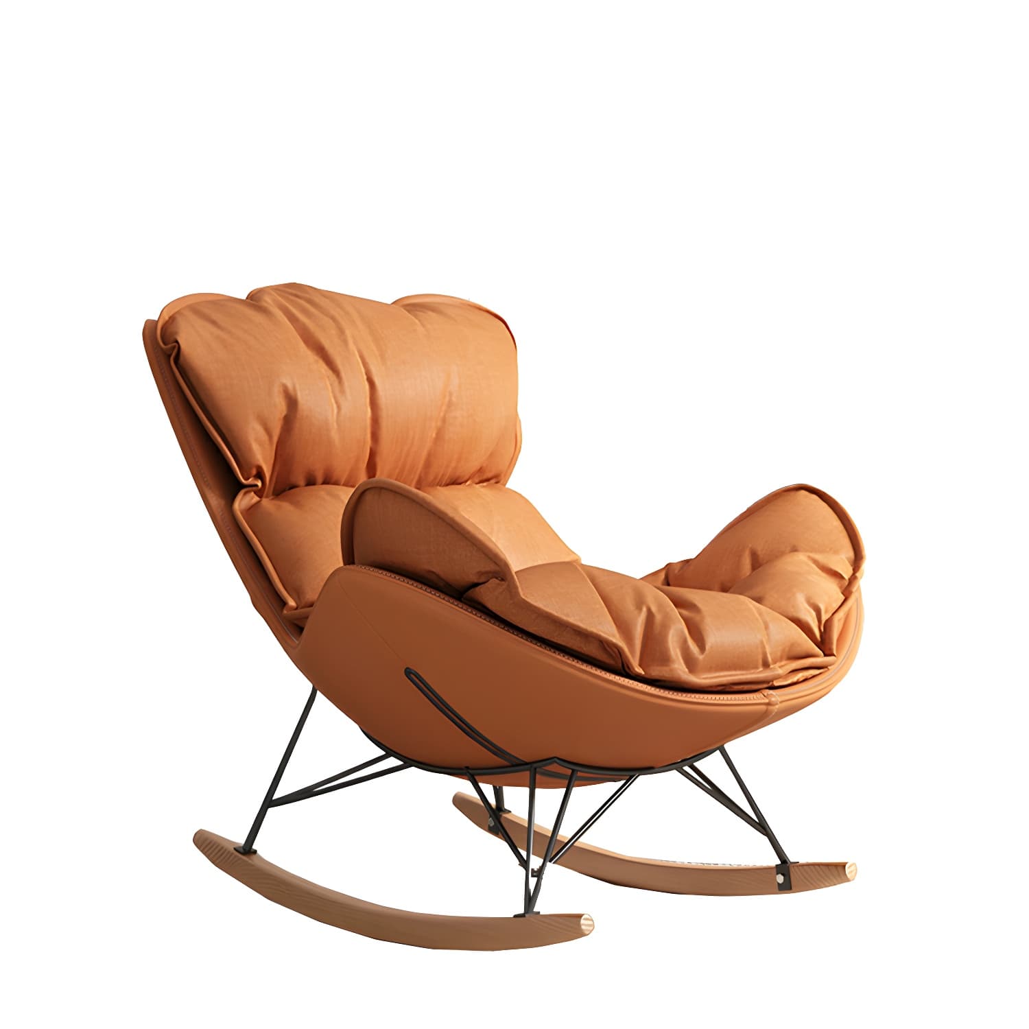 Modern Metal Rocking Chair with Upholstered Seat - Brown Legs, Removable Cushions thumbnail 11