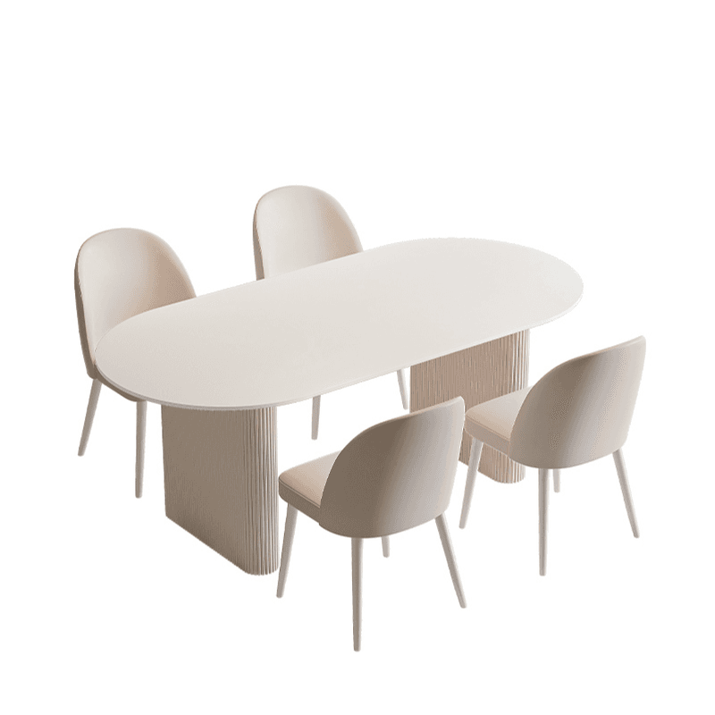 Oval Dining Table Set with Two-sided Pedestal, Enclosed Back, Fixed Table, Padded Chair, 5-piece in White thumbnail 4