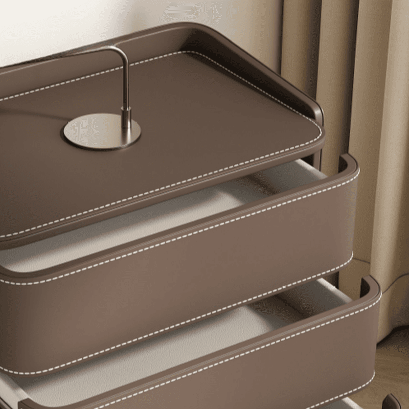 Contemporary 3 Tiers Genuine Leather Drawer Storage Bedside Table thumbnail 18