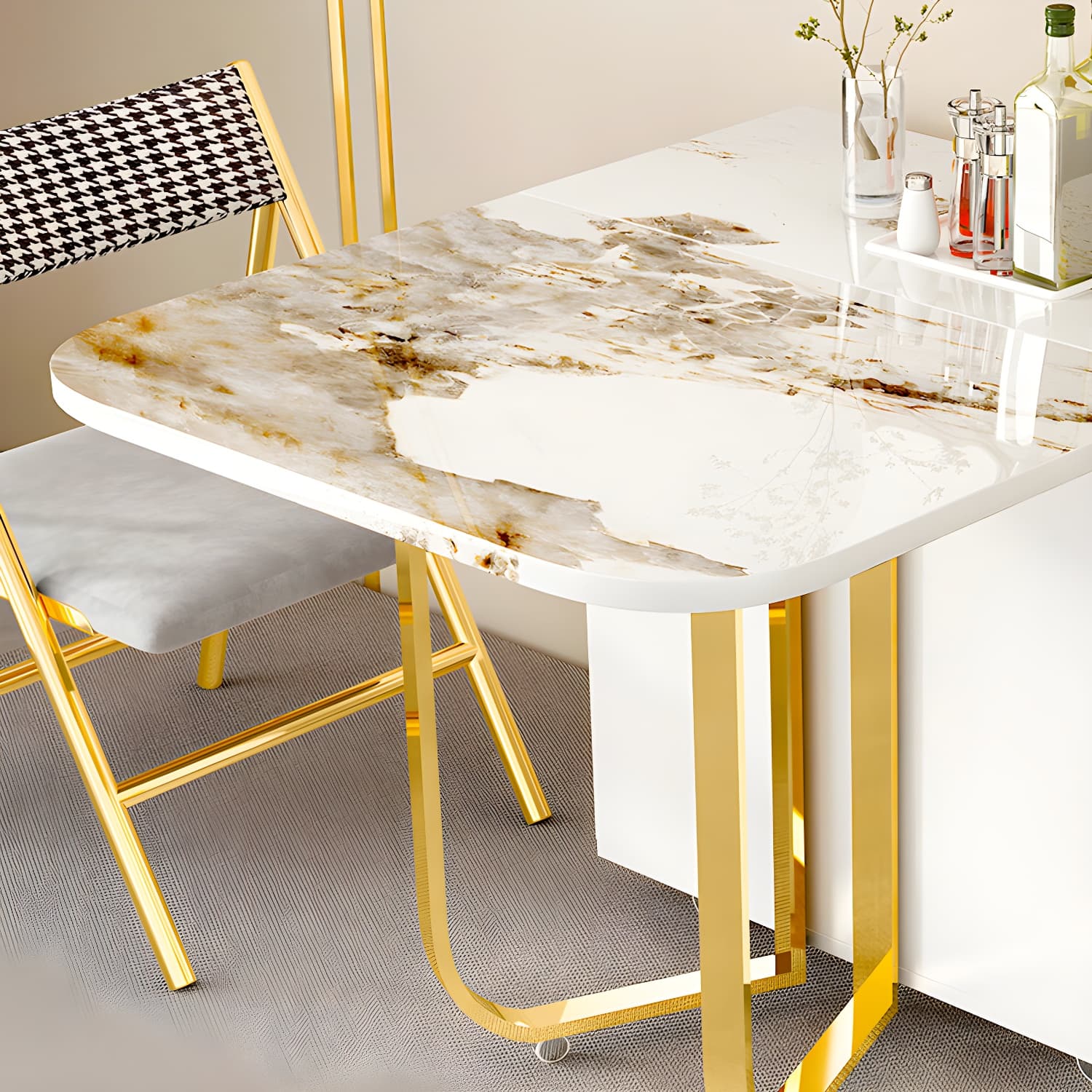 Modern Sintered Stone Dining Table Set 1/3/5/7 Pcs Folding Table and Chairs thumbnail 6
