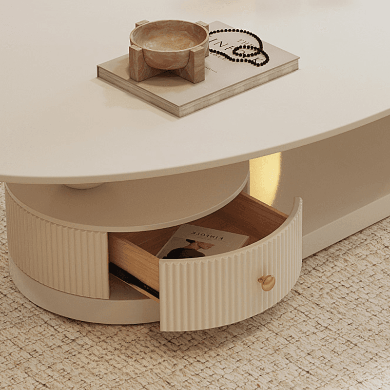 White/Black Farmhouse Single Stone Accent Table with Base, Oval Top, and 1 Drawer thumbnail 5