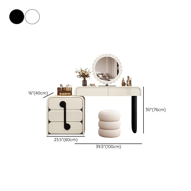 Large/Standard Vanity Set in White with 5 Drawers, Mirror Lights, Seat, Lighting, and Scalable Design thumbnail 13