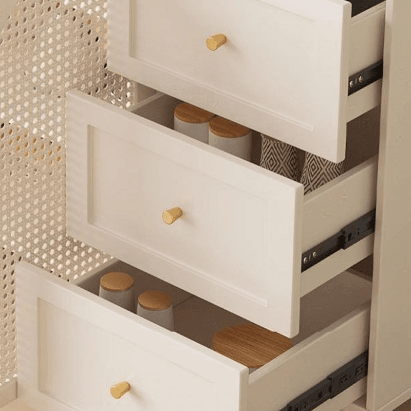 White Trendy Sideboard with 3 Drawers, Narrow/Standard Size, 3/6 Shelves, Lumber Countertop, and Glass-panel Door thumbnail 6