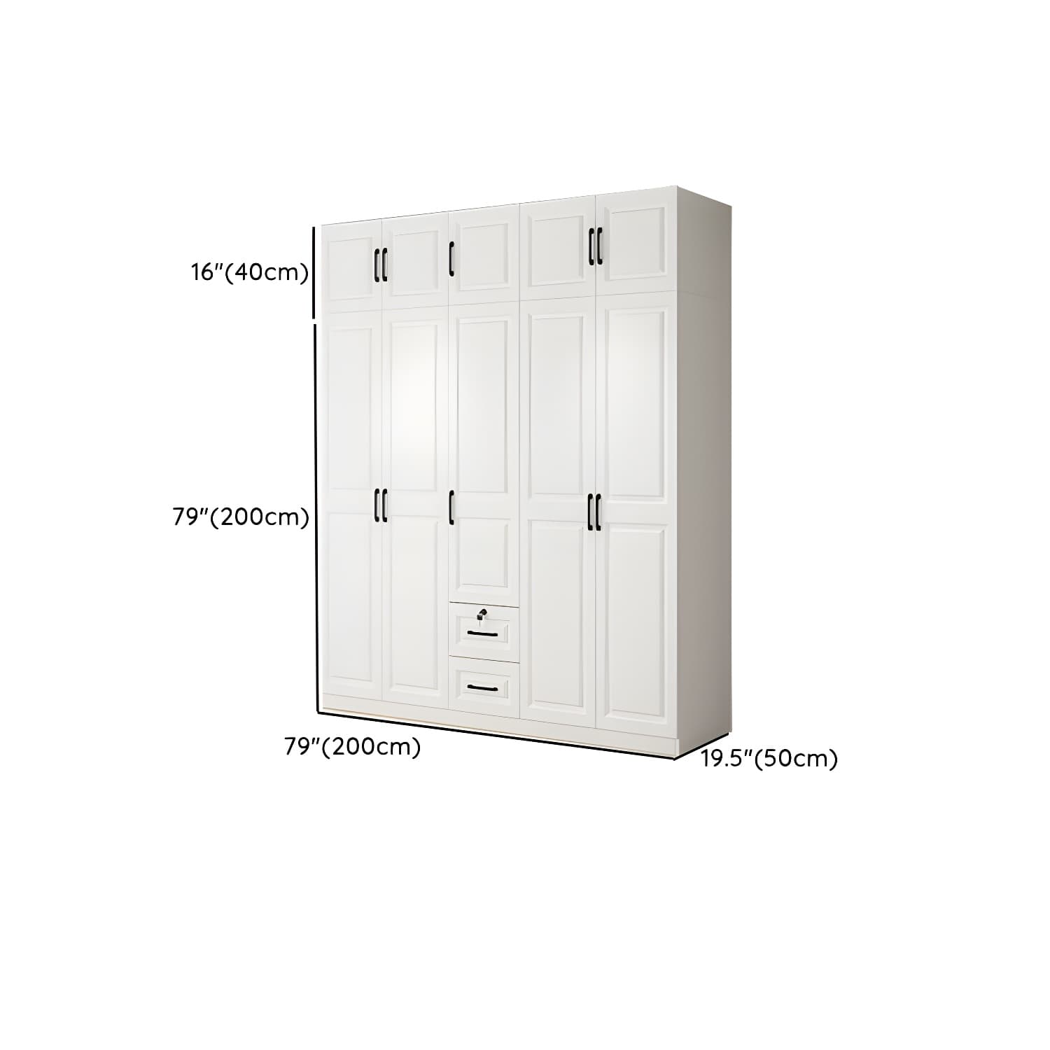 White Wood Wardrobe Armoire with Drawers, Shelves, and Clothing Rod thumbnail 22