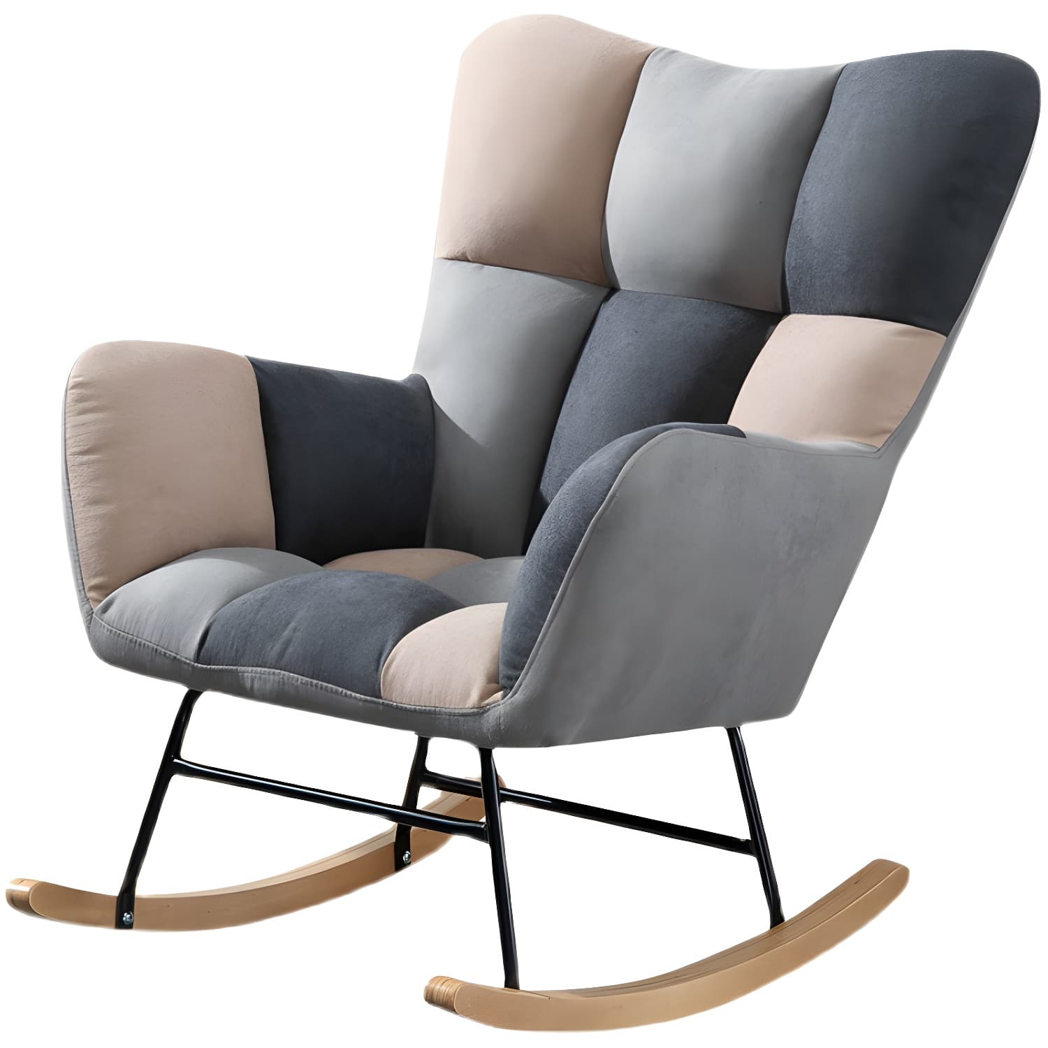 Modern Rocker Chair Upholstered Dark Legs Glider Button-Tufted thumbnail 16