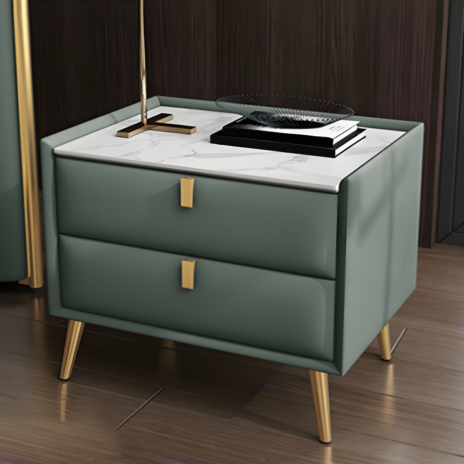 Solid Wood Bedside Table, Modern 2 - Drawer Stone Top Nightstand