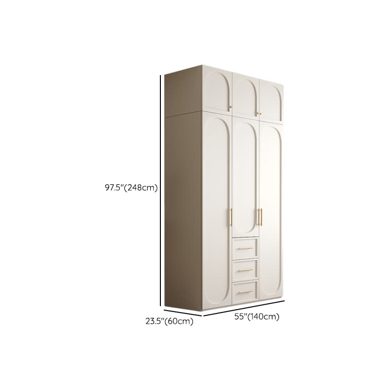 White Minimalist Manufactured Wood Wardrobe Closet with 3-Drawer, Soft Close Door, Interior Shelves, and Clothing Rod thumbnail 15