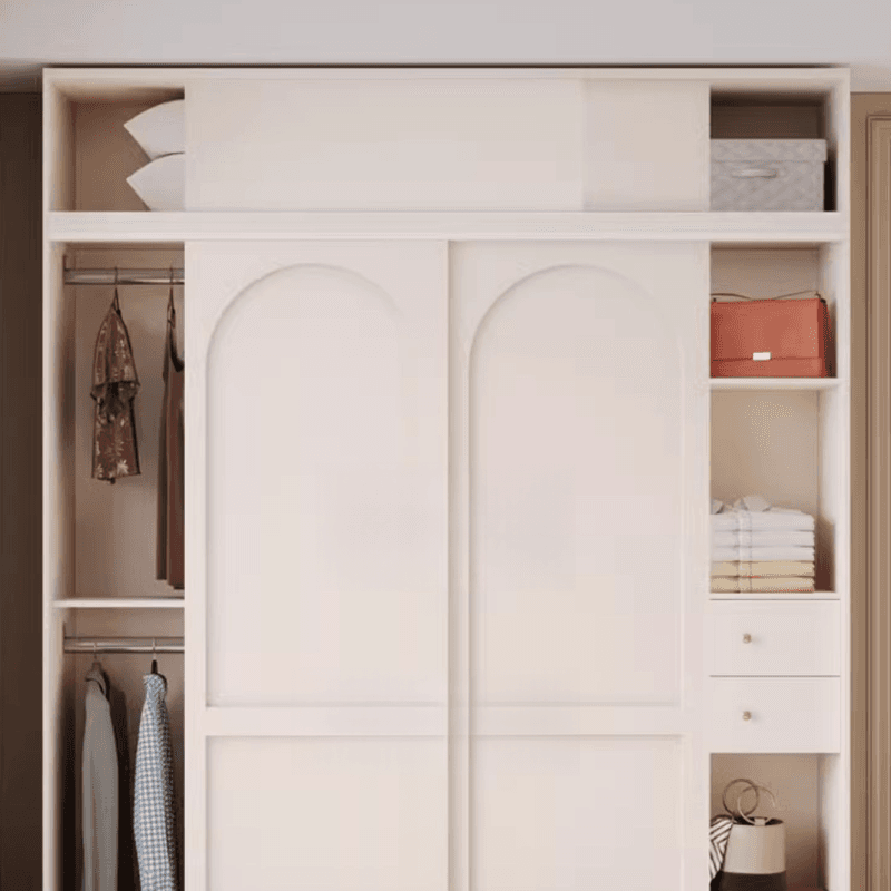 Contemporary White Engineered Wood Cabinet Armoire with Multiple Drawers, Interior Shelves, and Hanging Rod thumbnail 4