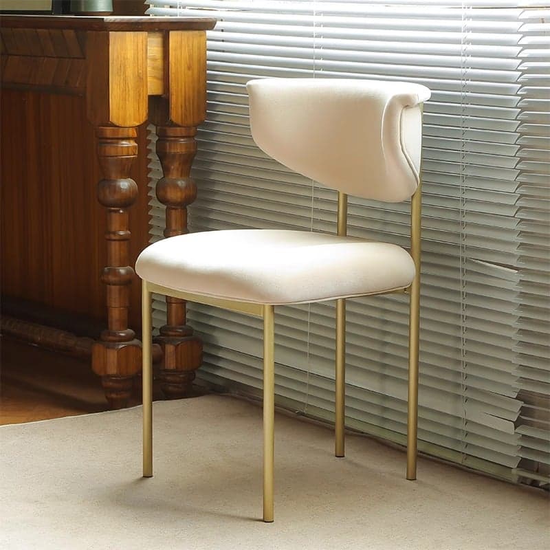 Scandinavian Side Chair with Uncovered Back, Upholstered, Ink/Gilded Metal Legs thumbnail 2