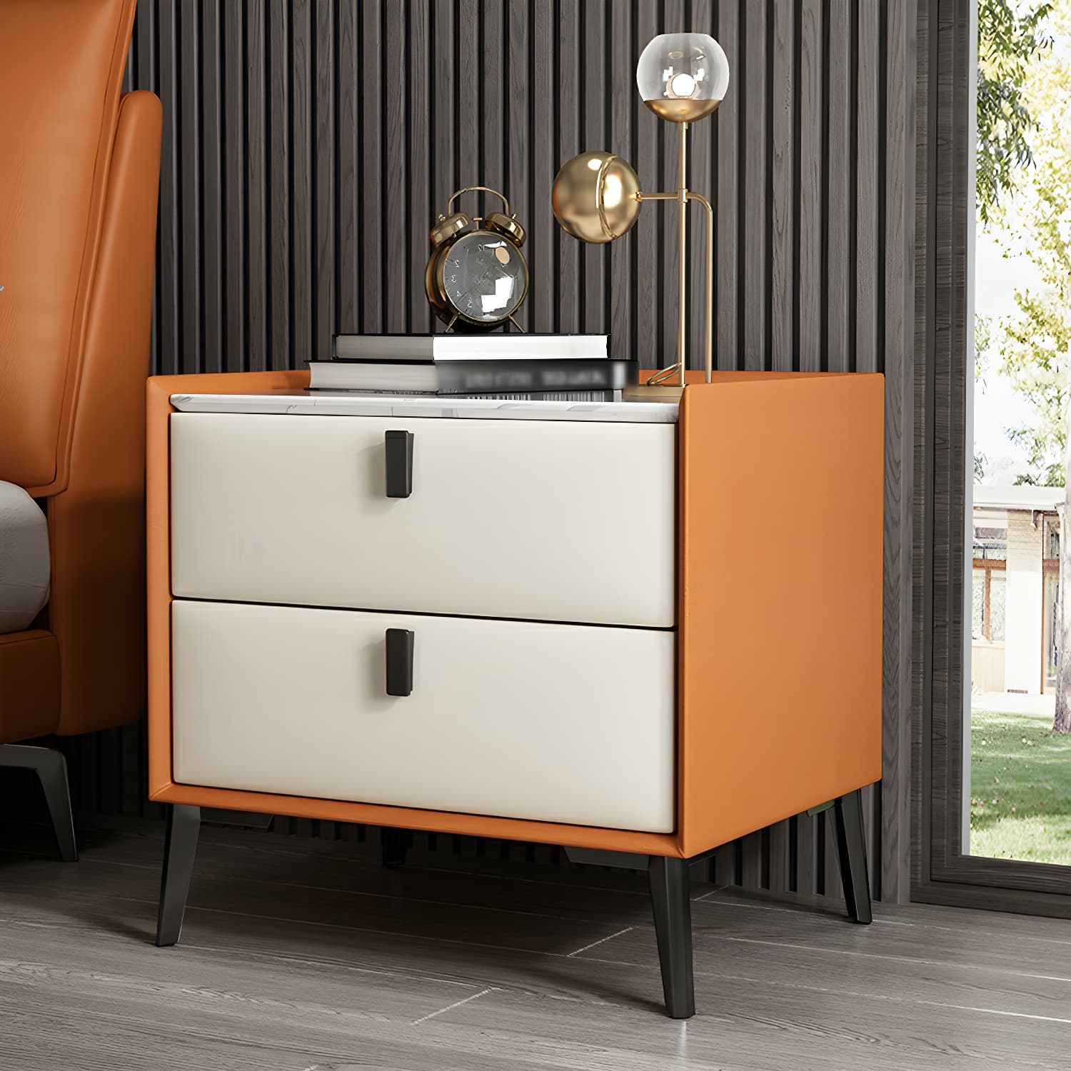 Contemporary 4 Legs Storage Drawer Nightstand with Black Handles for Bedroom thumbnail 10