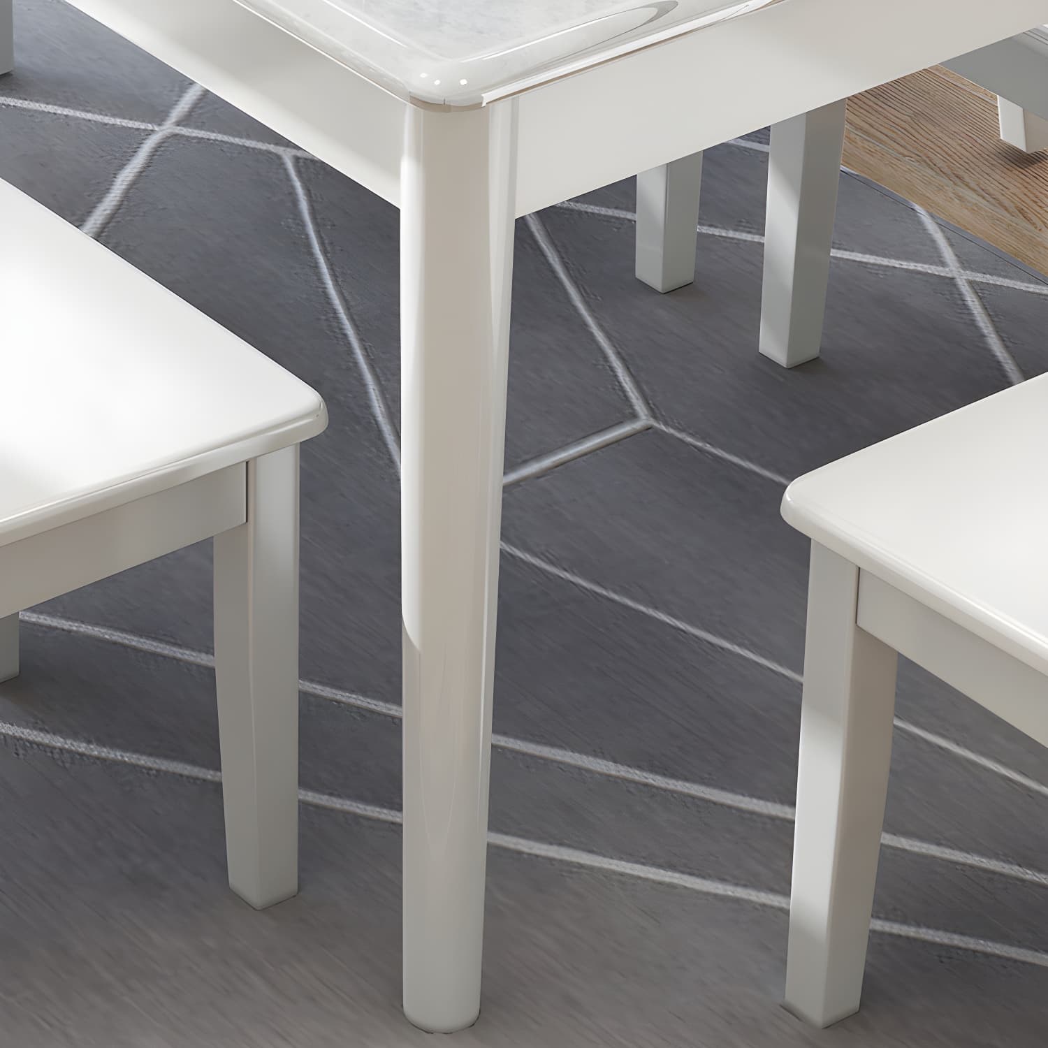 Modern White Marble Kitchen & Dining Room Set - Solid Wood Base, Faux Marble Top thumbnail 8