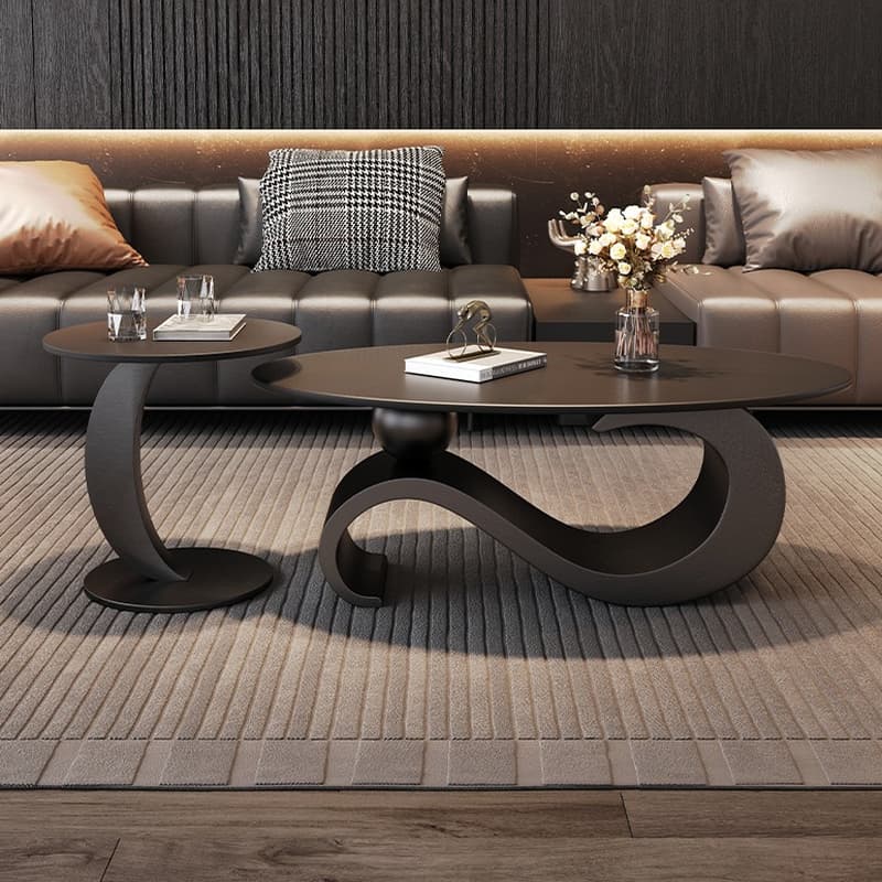 Minimalist Elliptical Rock Nesting Accent Table with Abstract Base thumbnail 4