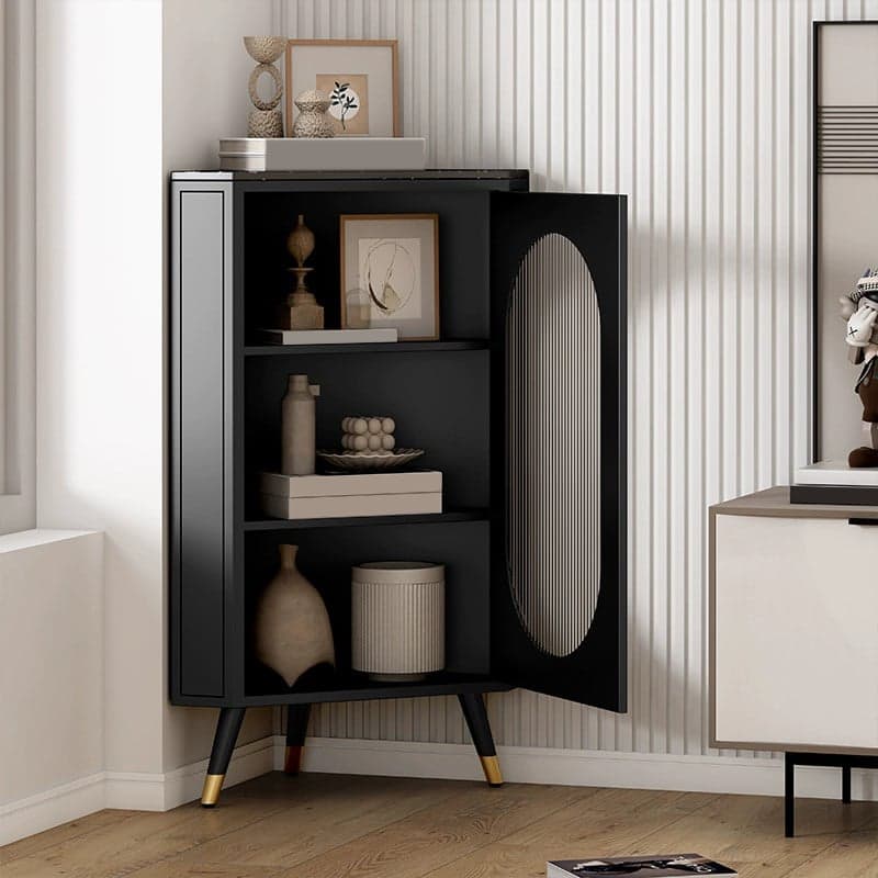 Modern Corner Accent Cabinet with Glass Doors and Iron Base (Easy Assembly) thumbnail 1