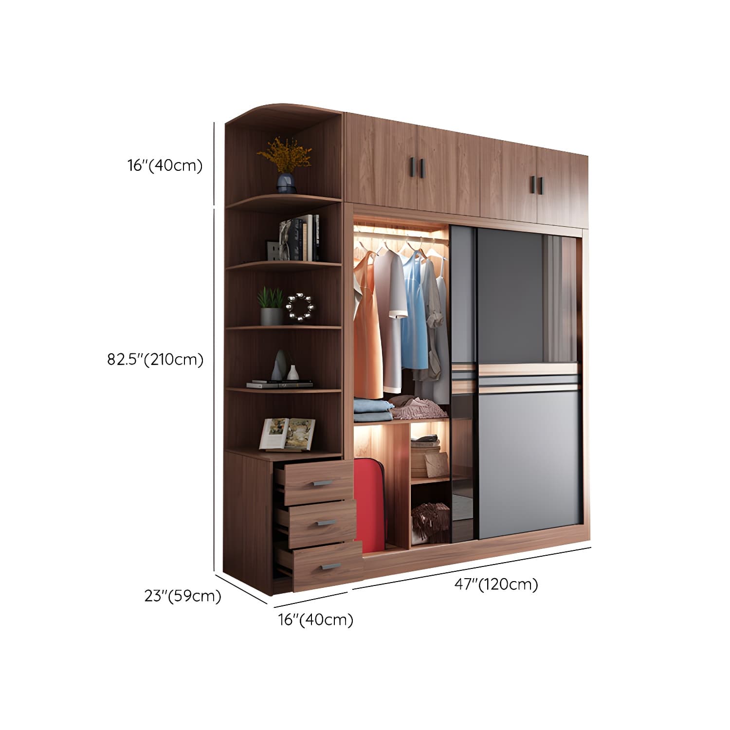 Brown Engineered Wood Wardrobe Armoire Modern Wardrobe Closet thumbnail 31