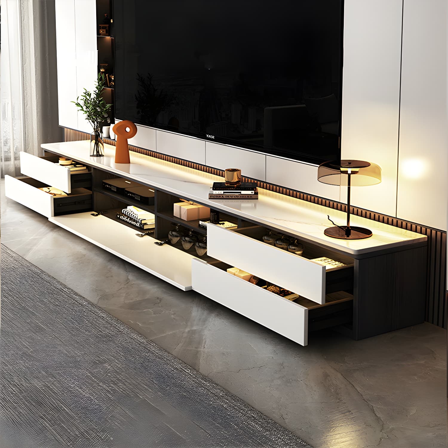 Modern 15.74" H Wood Media Console TV Stand with Drawers and Doors thumbnail 6
