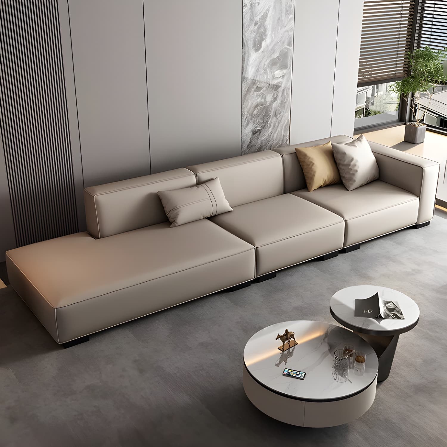 Modern Gray Faux Leather Sofa Chaise with Square Arms and Pine Wood Legs thumbnail 4