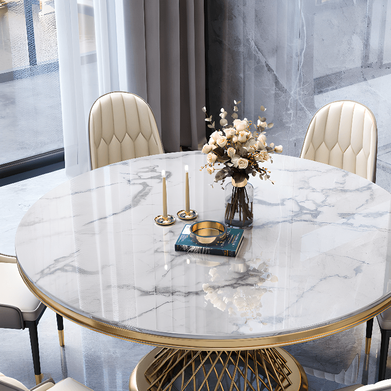 Art Deco Marble Stone Dining Table Set Available for 4, 6, or 8 People thumbnail 5