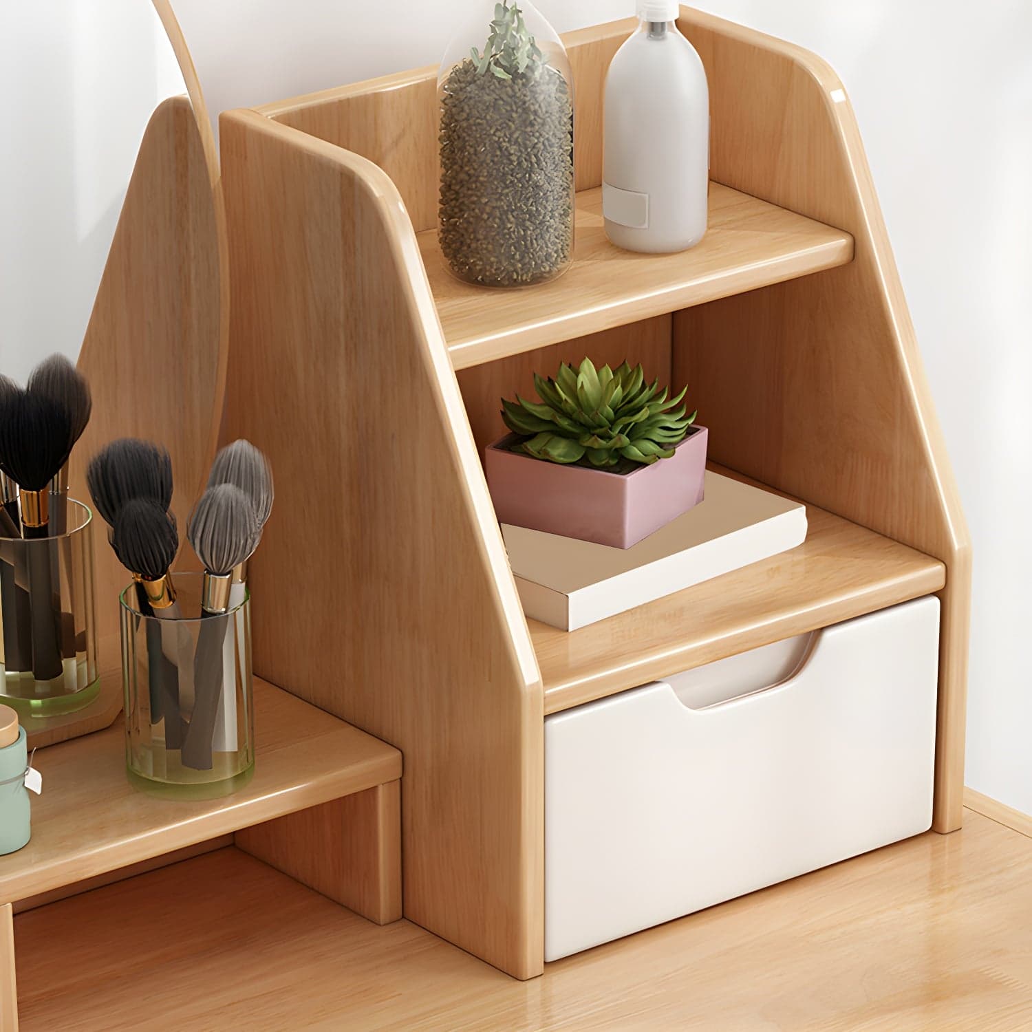 Scandinavian 3-Drawer Dressing Table Solid Wood Vanity Makeup Table Set thumbnail 11