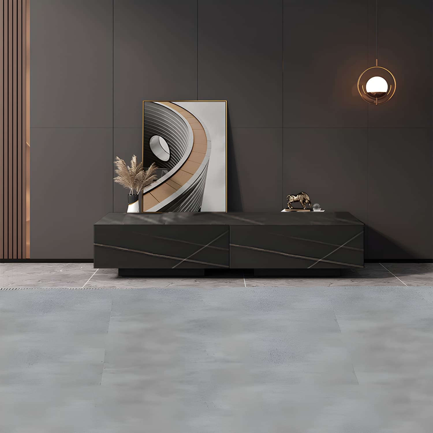 Stone TV Stand Console Contemporary Media Console with Drawers thumbnail 1