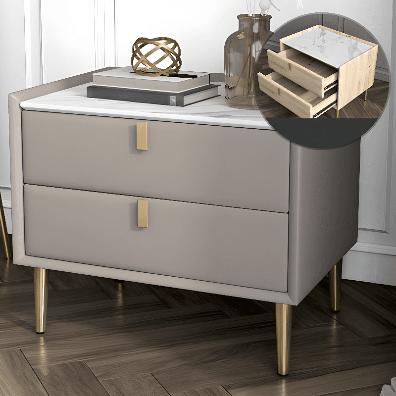 Organic Modern Nightstand With Drawer Organization Featuring 2 Drawers, Stone Countertop, and Leg thumbnail 5