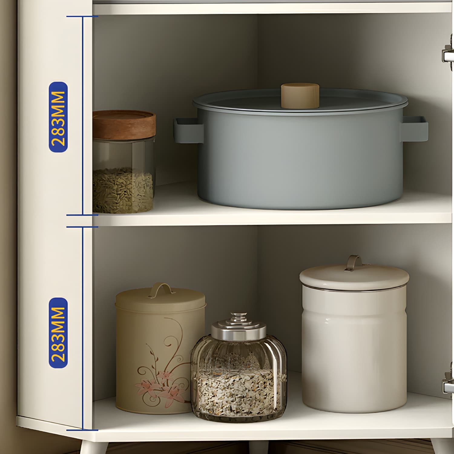 Modern White Corner Accent Cabinet with Stone Counter Top, 2 Cabinets, and 6 Shelves thumbnail 6