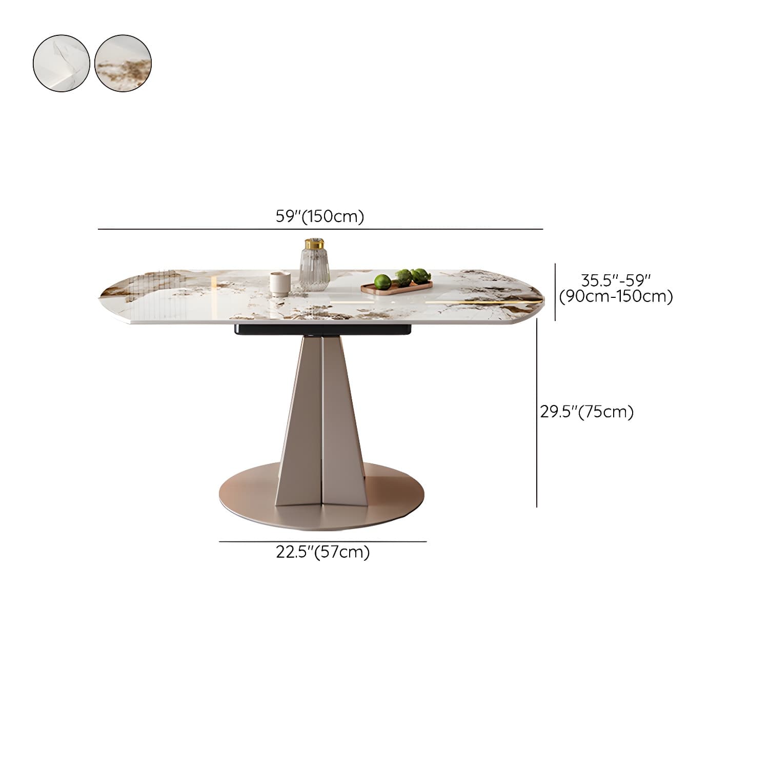 Round Metal Dining Set in White with Gold Pedestal Base and Self-Storing Leaf - 5 Piece Set thumbnail 15
