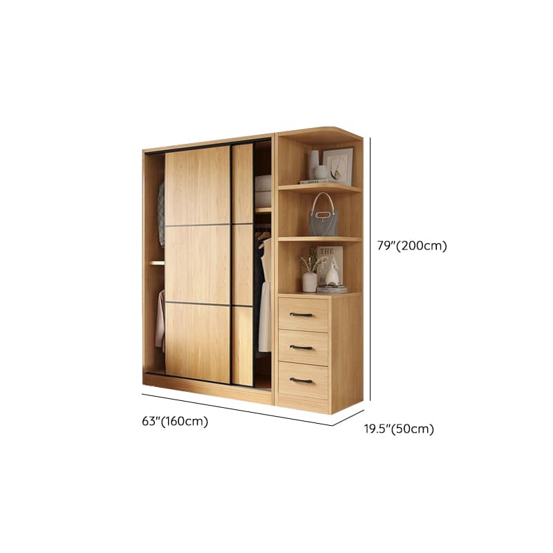 Natural Finish Modern Timber Self-supporting Wardrobe with Soft Close Drawer, Soft Close Door, and Clothing Rod thumbnail 16