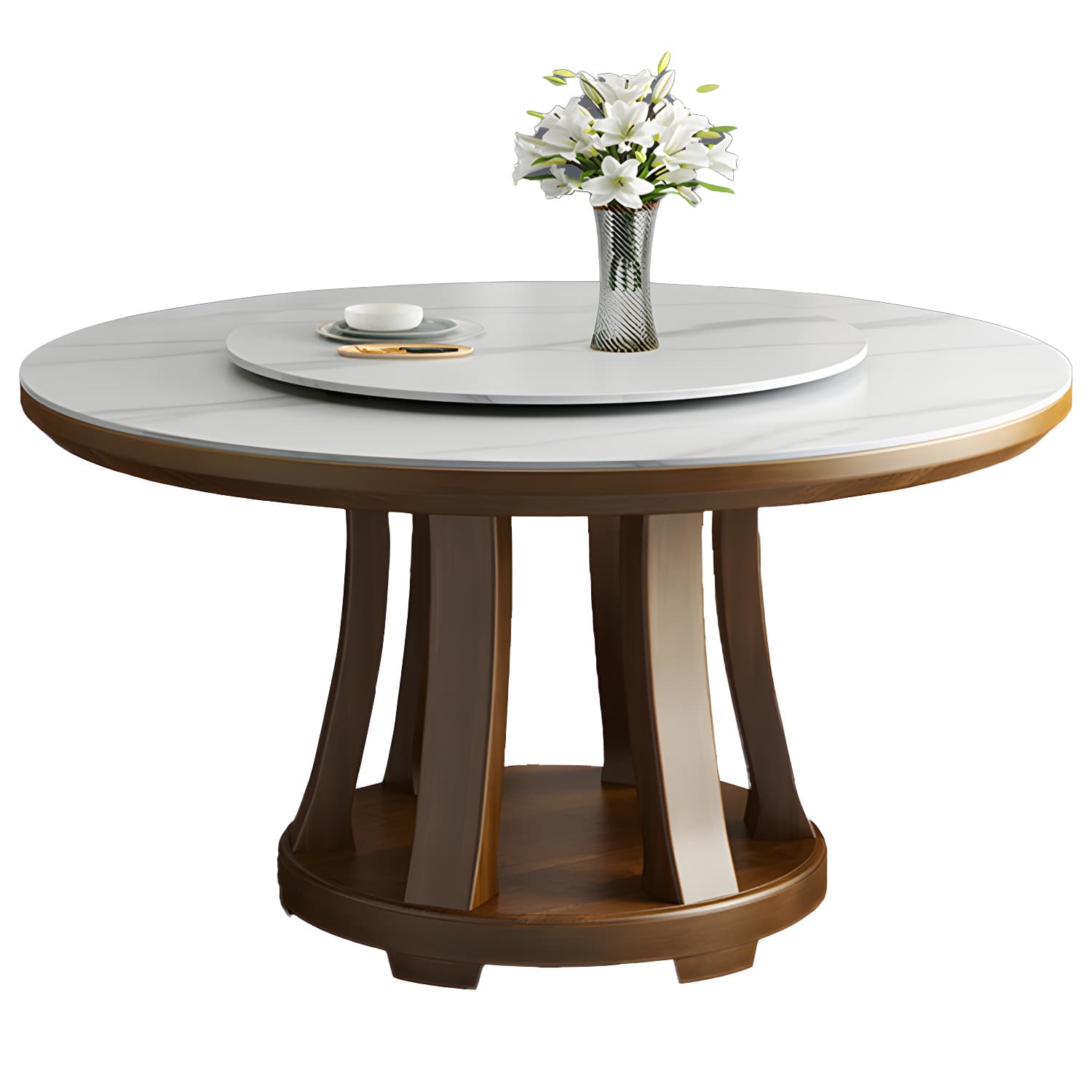 Modern Wood Dining Table Set with White Table top and Solid Wood Brown Base thumbnail 8