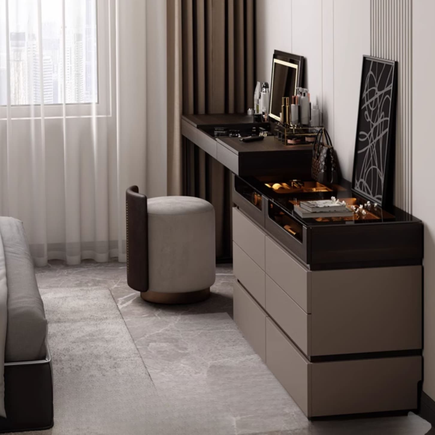 Space-saving Vanity Set with 7/11 Drawers, Lighting, Dividers, 2-in-1 Design, and Adjustable Touch Brightness thumbnail 4