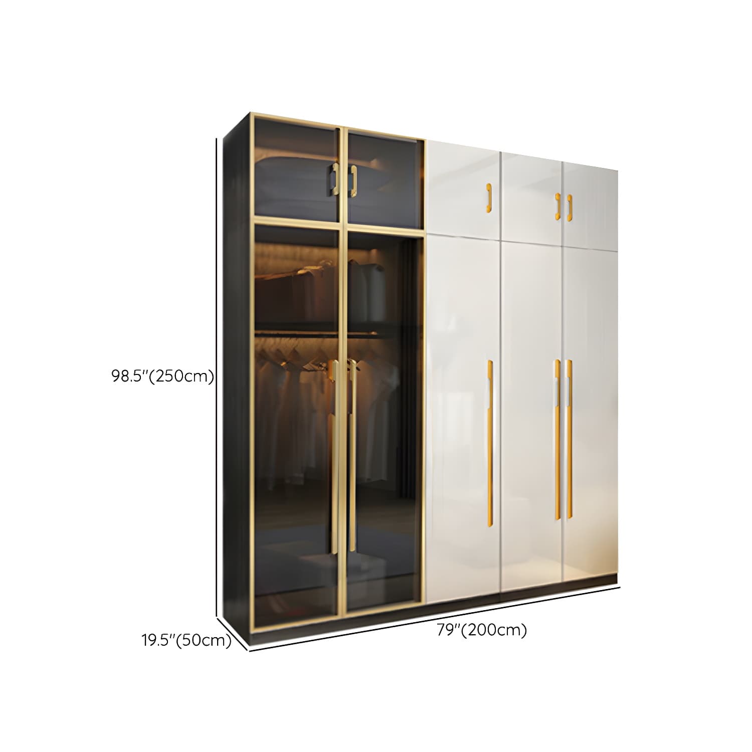 Modern Tempered Glass Doors Wardrobe Wood Frame Wardrobe without Light thumbnail 25