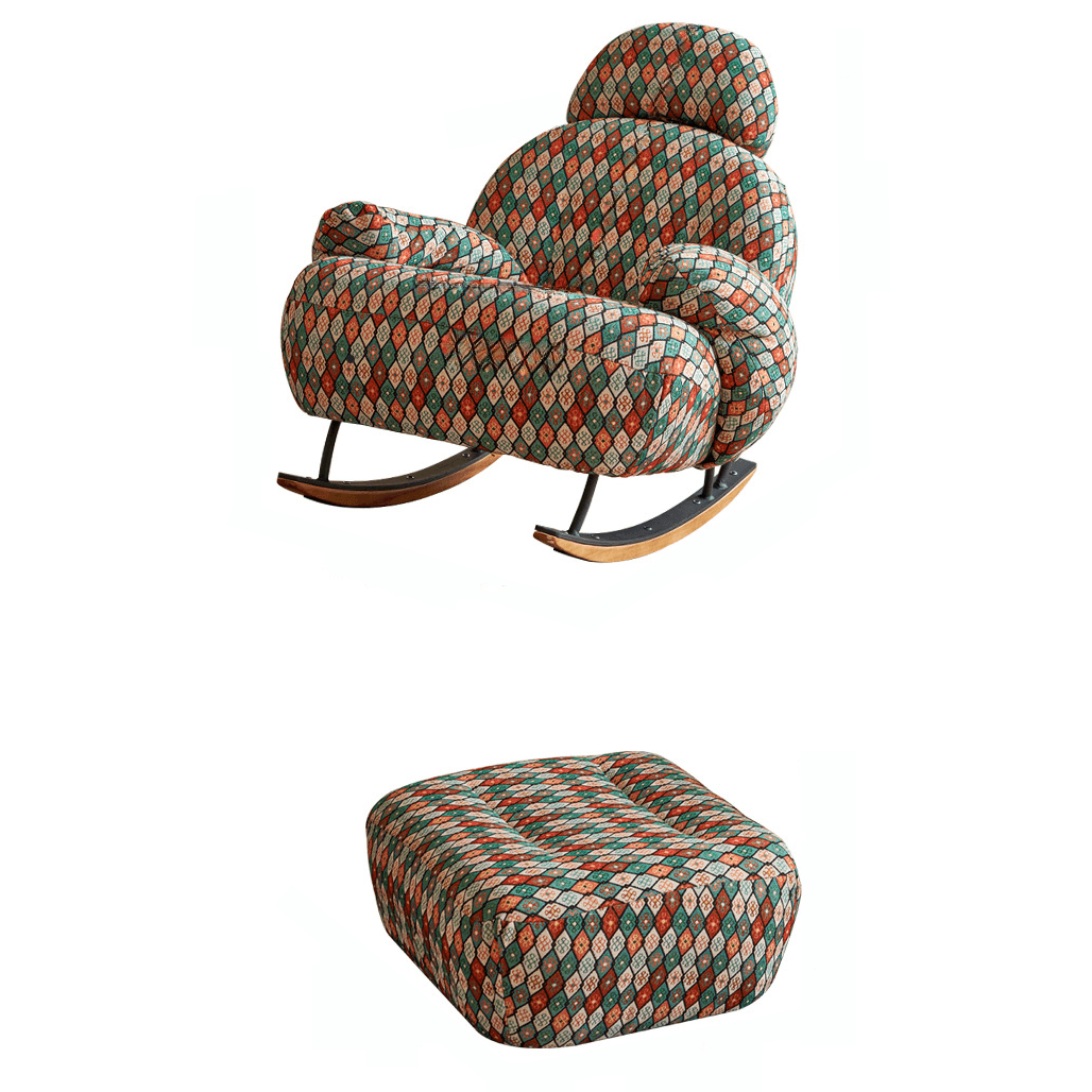 Rocking Chair Couch with Round Arm, Ottoman, Rear Back, Stationary - image 13