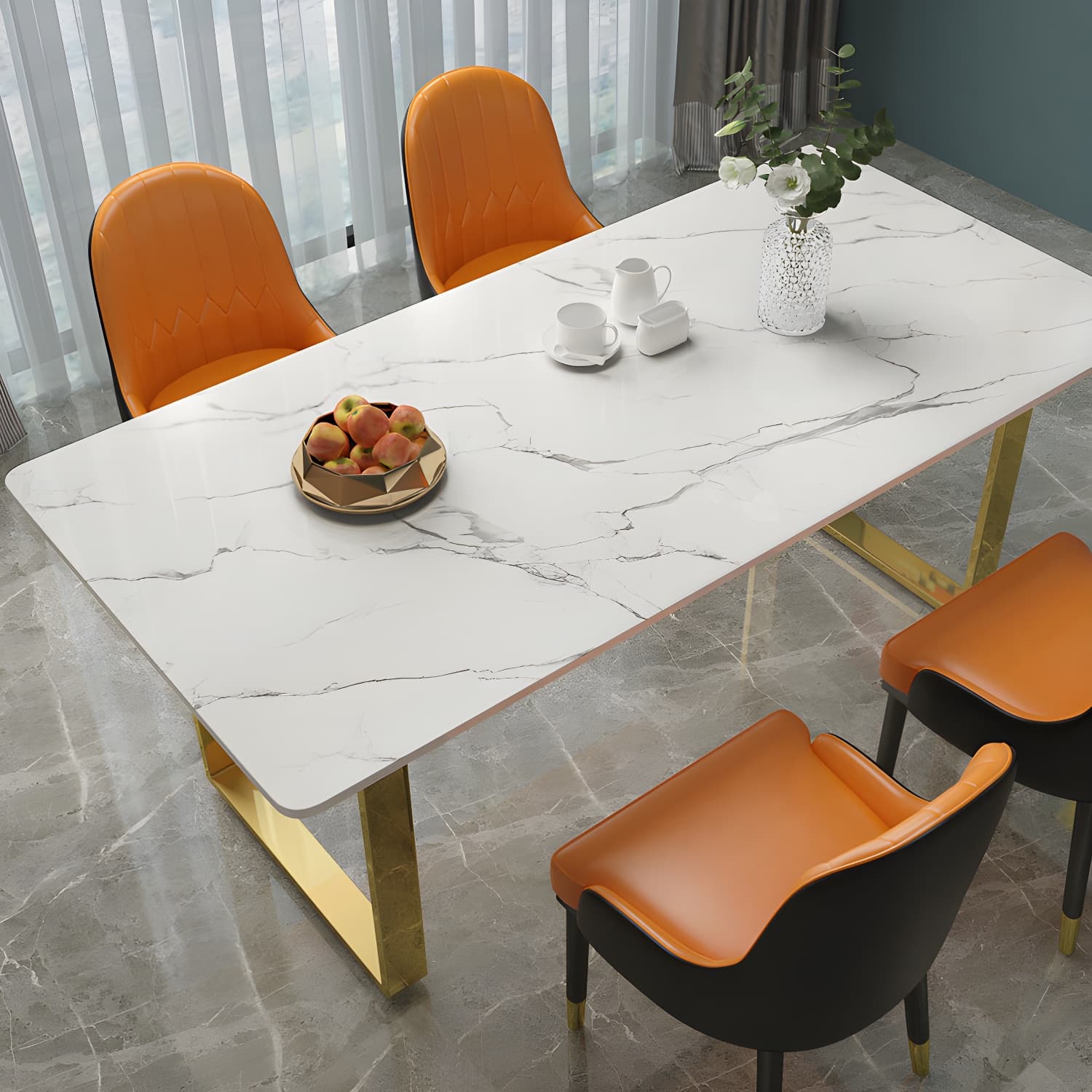 Marble Top Dining Table Modern Rectangle Dining Table with Sled Base thumbnail 6