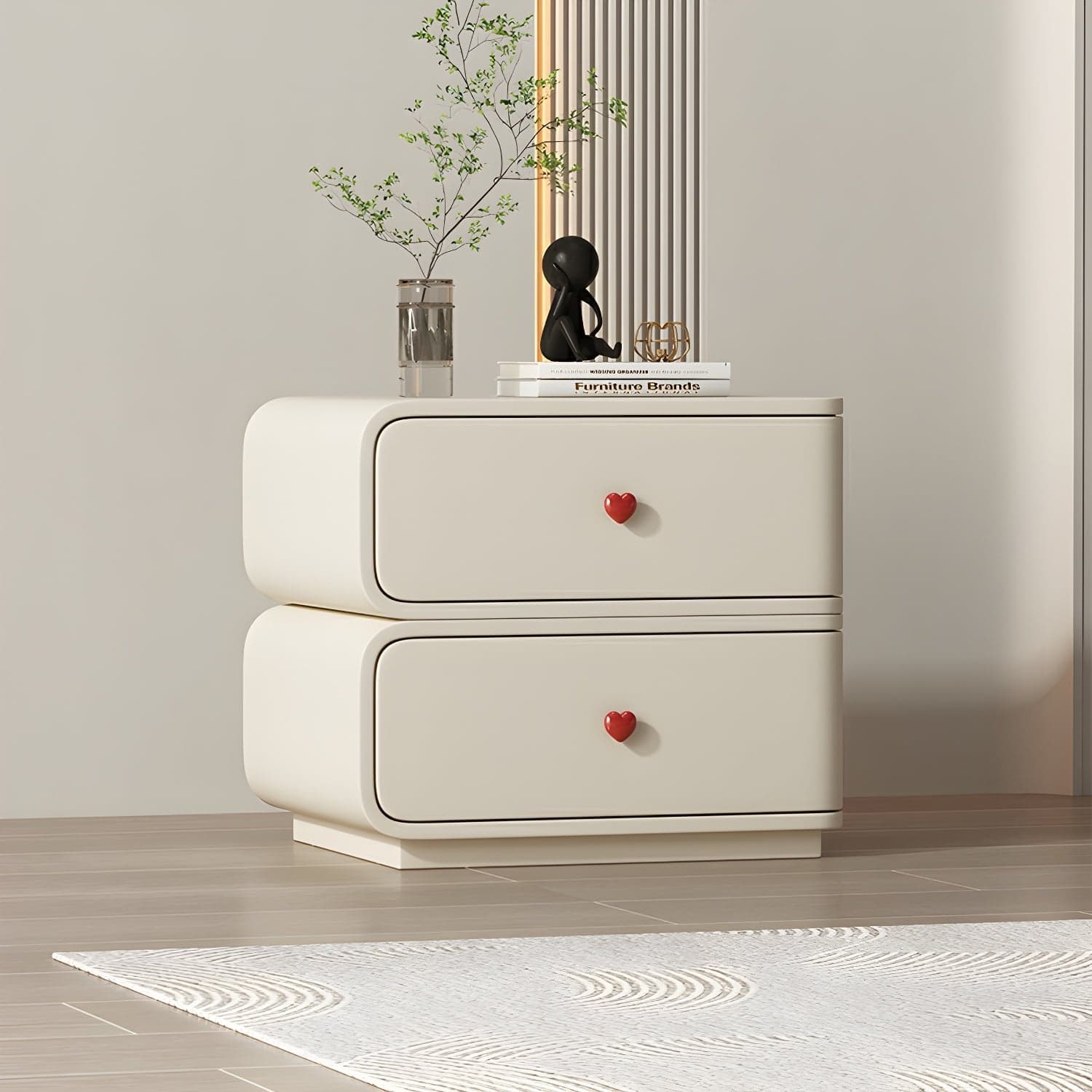 Contemporary Solid Wood Frame Nightstand with Microfiber Leather Silent Slide Two Drawers thumbnail 11